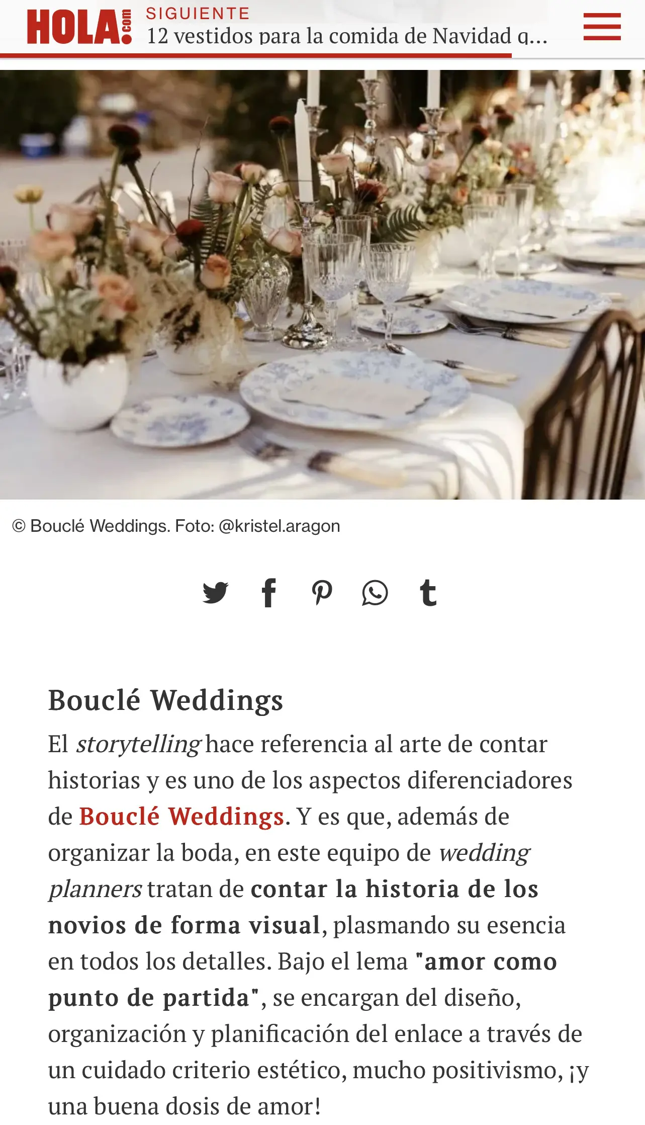 Artículo de Hola destacando a Bouclé Weddings entre proveedores para bodas en la Comunidad Valenciana"