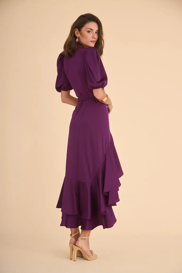 Vestidos de invitada para bodas en verano, VESTIDO PLACIS color berenjena de Coosy