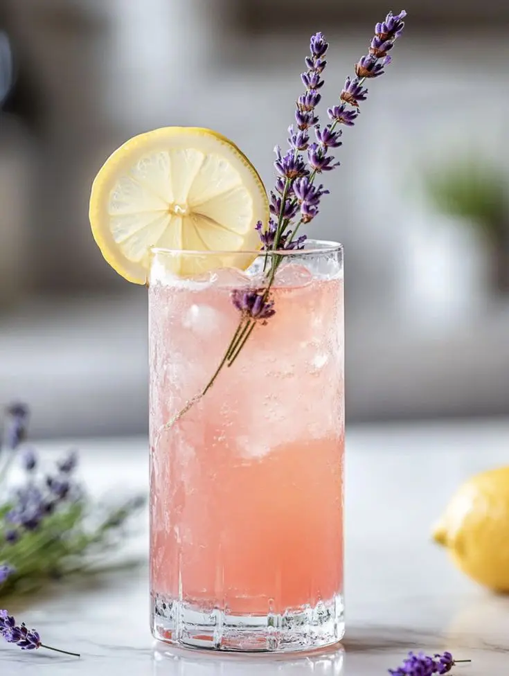 Cóctel de boda con gin tonic y lavanda, elegante y floral.