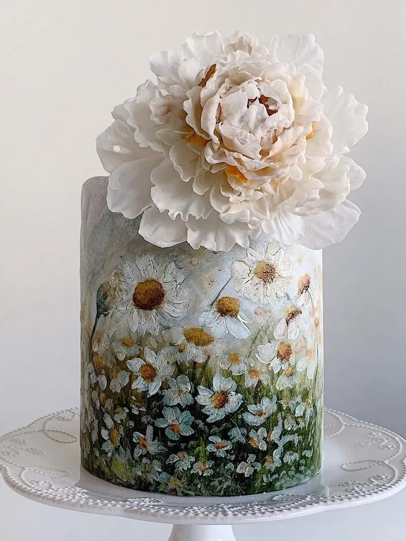 Tarta de Boda de Cynthia Irani Design en Londres, Reino Unido, con Diseños de Margaritas