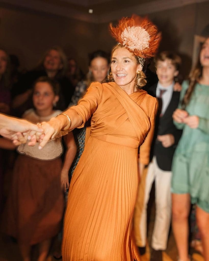 Custom-made mother of the groom dress by Diego Estrada, blending classic and modern styles.