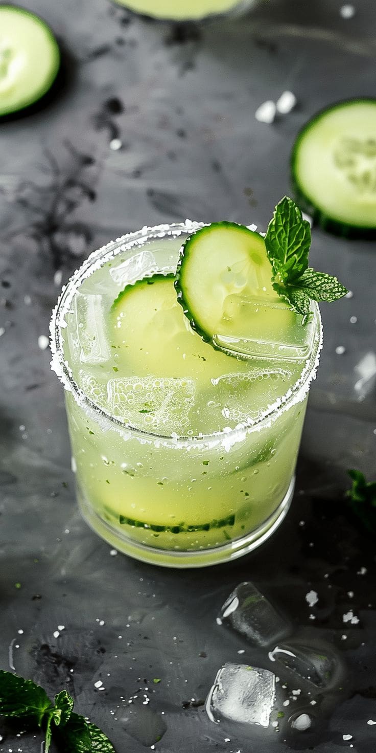 Cóctel de boda sin alcohol con pepino, menta y lima.